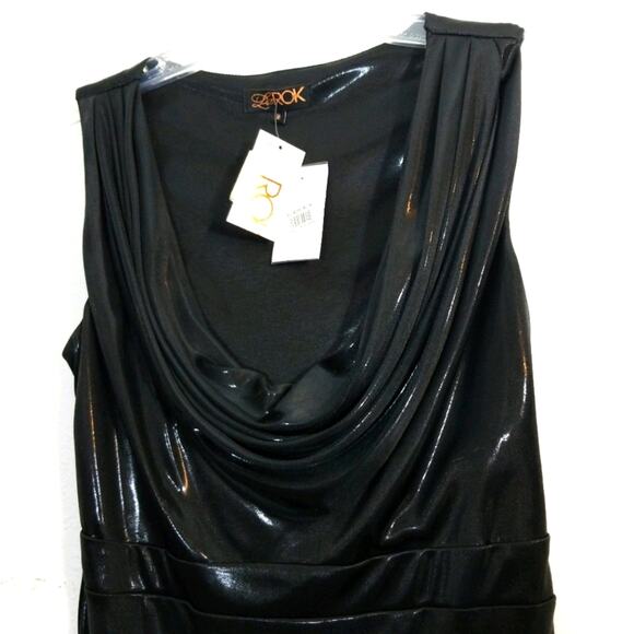 NWT LaRok liquid metallic black cowl neck dress M - Picture 3 of 14